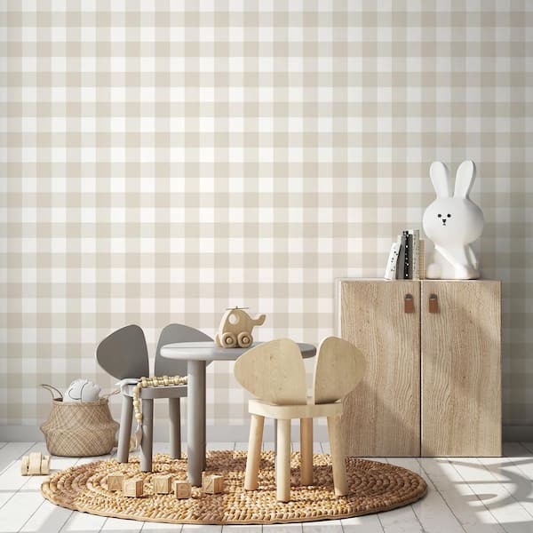 Patrice Light Brown Gingham Wallpaper