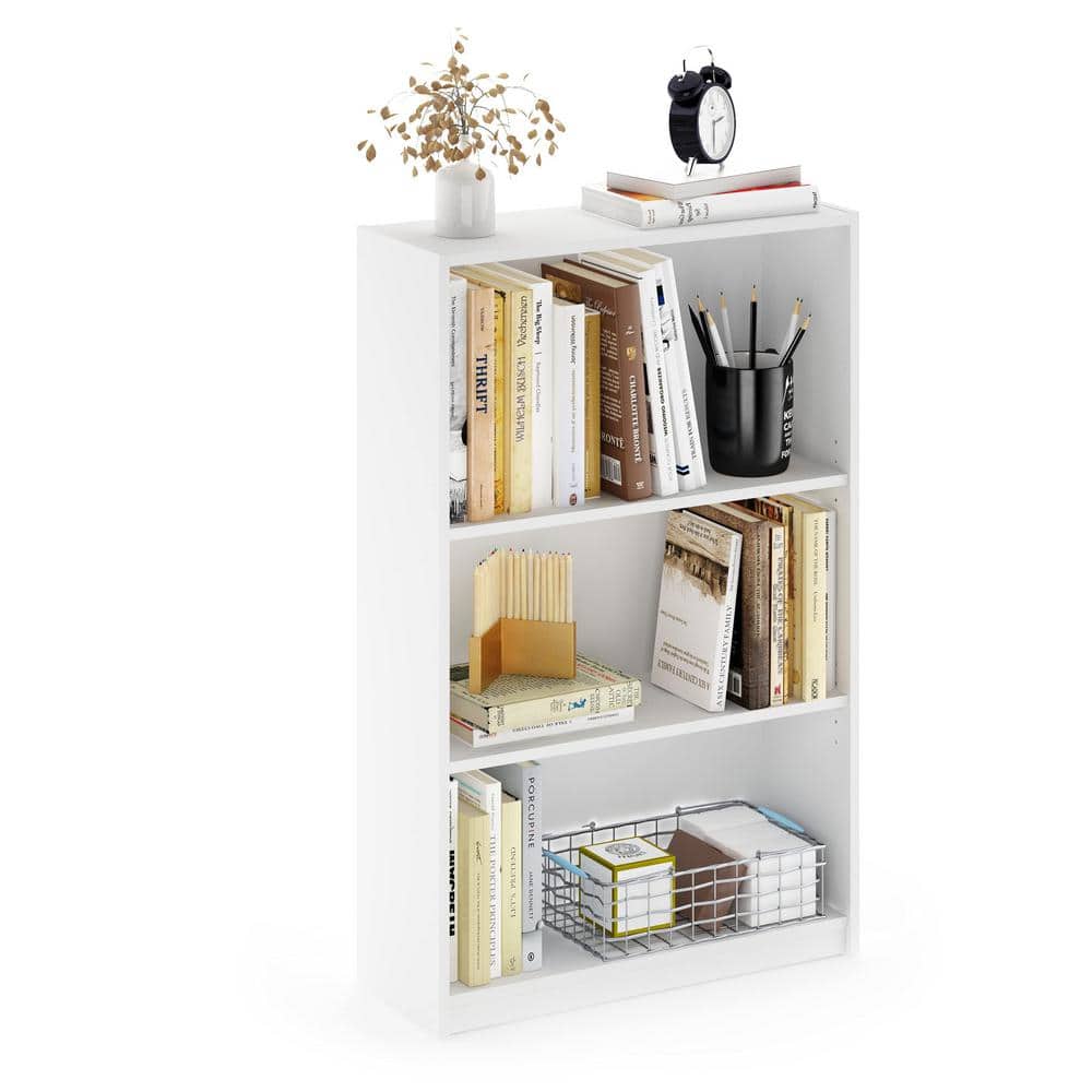 Adjustable 3-Tier White Composite Wood Bookcase