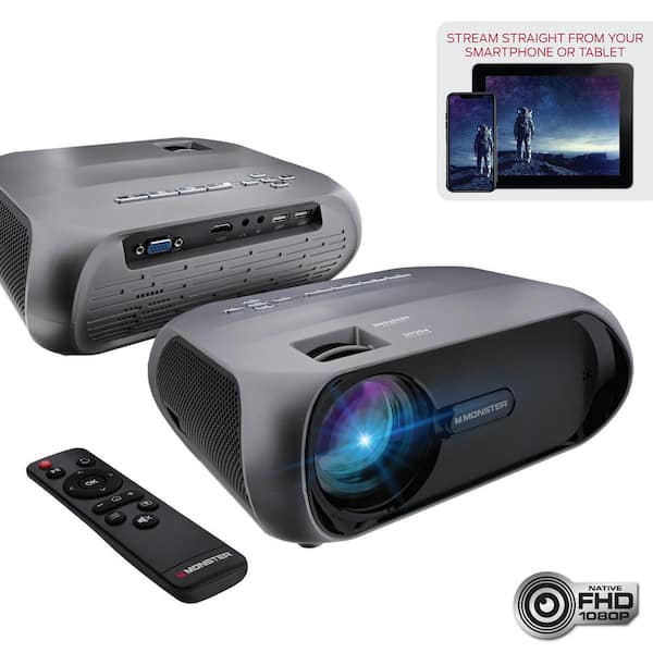 Verslinden verhaal Klassiek Monster Vision 1920 x 1080p LCD TFT Technology Home Projector Kit, with  3000 Lumens, Comes With 120 Inch Screen MHV1-1058-GUN - The Home Depot