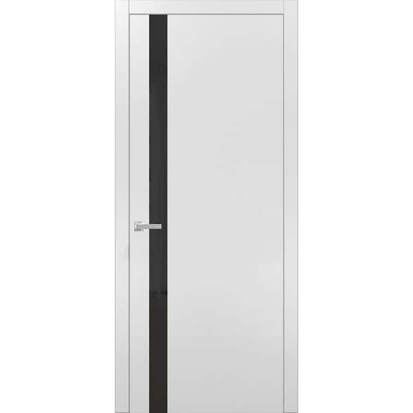 40 42 in. x 96 in. Left-Hand/Inswing Solid Wood Black Glass White Wood Single Prehung Interior Door with Hardware