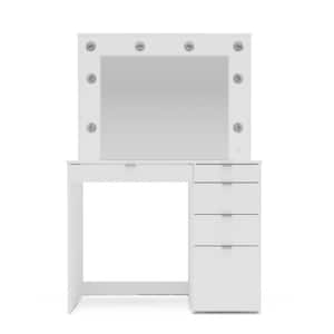 Harper White Melamine Finish Makeup Vanity with Drawers and Lighted Mirror
