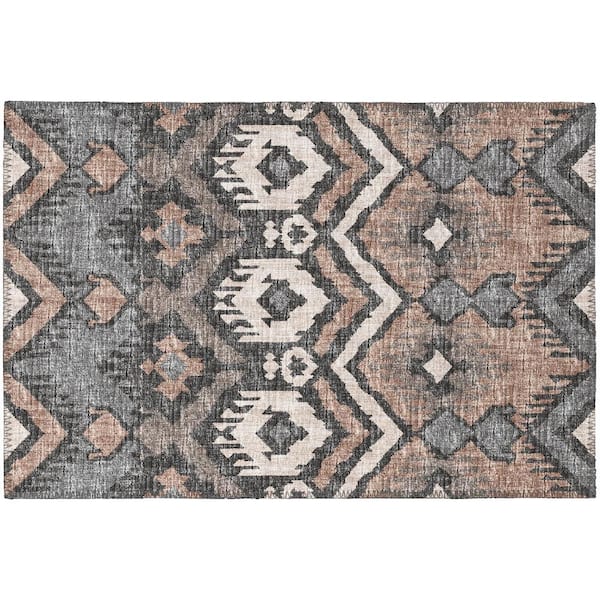 Yuma Brown 1 ft. 8 in. x 2 ft. 6 in. Geometric Indoor/Outdoor Washable Area Rug