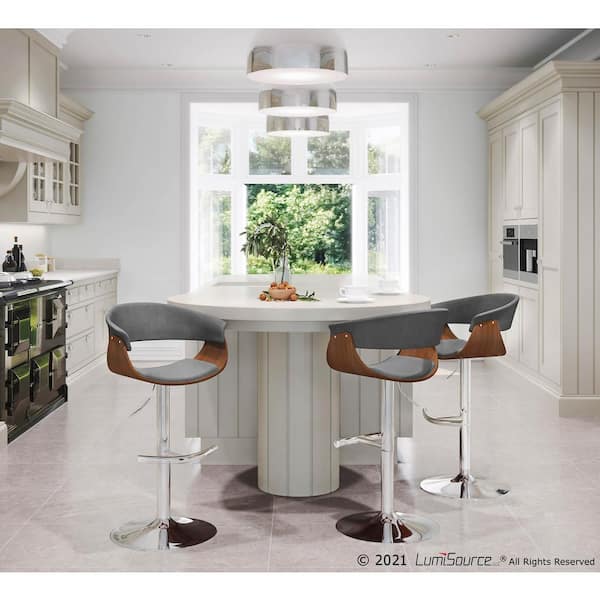 Vintage 32 in. Mod Adjustable Bar Stool in Walnut and Light Grey