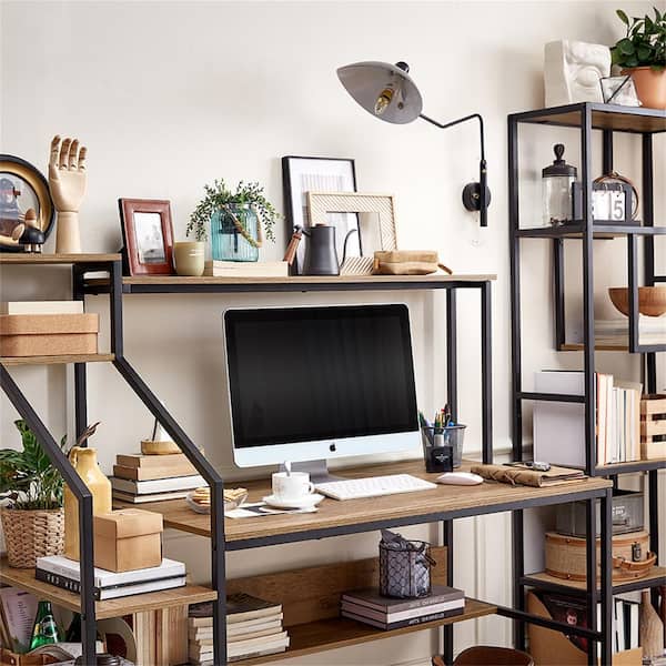 Light Wood Computer Desk With Hutch, Office Desk With Bookcase