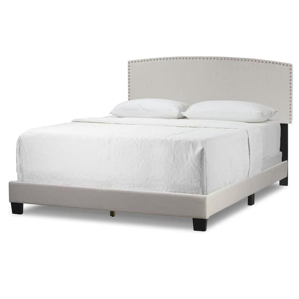 Glamour Home Ausca Beige Fabric Queen Bed with Nail Head Trim