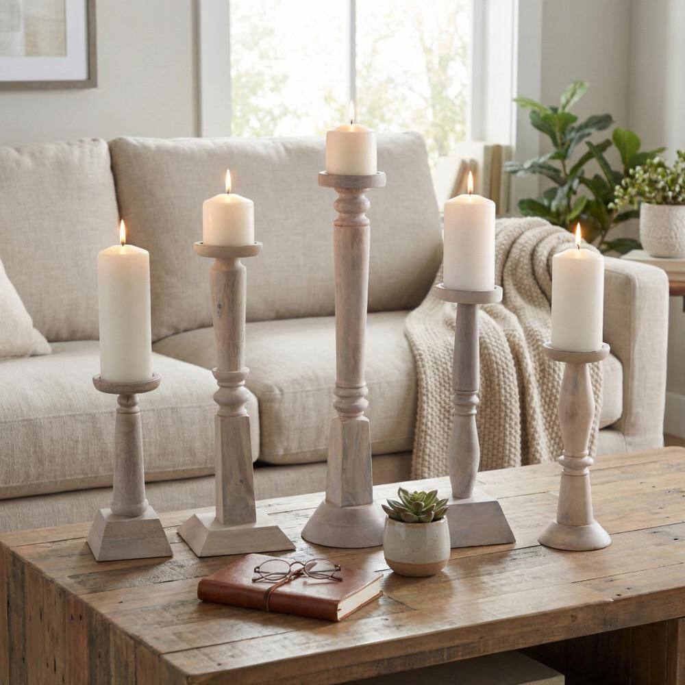 22 in., 18 in., 16 in., 12 in. and 10 in. Brown Wood Decorative Candle Sticks Holders (Set of 5) price history on PriceWatchPro
