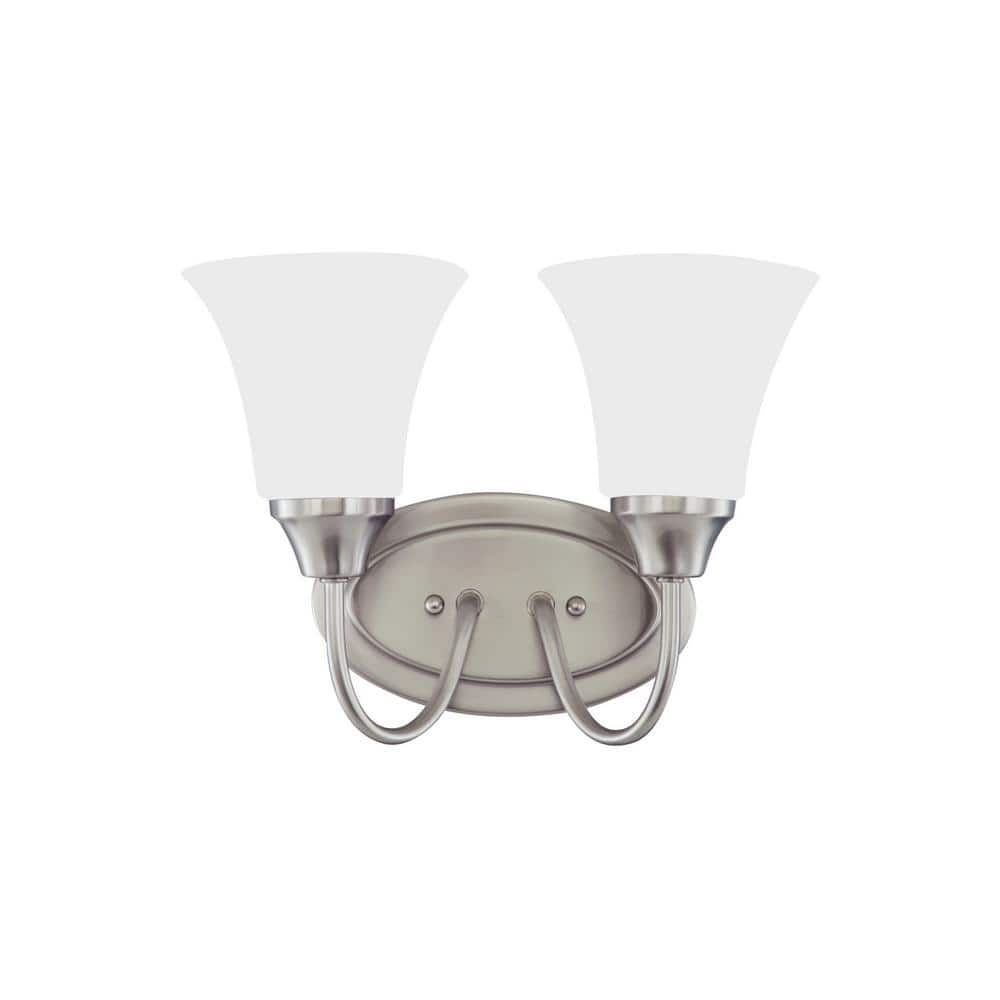 Brushed Nickel 2-Light Vanity Fixture with Satin Etched Glass