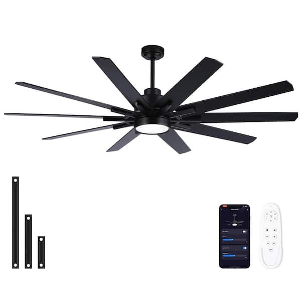 Sevenine Coastal 72 in. Smart Indoor Matte Black Large Ceiling Fan with Light and Reversible Dual-Finish Blades