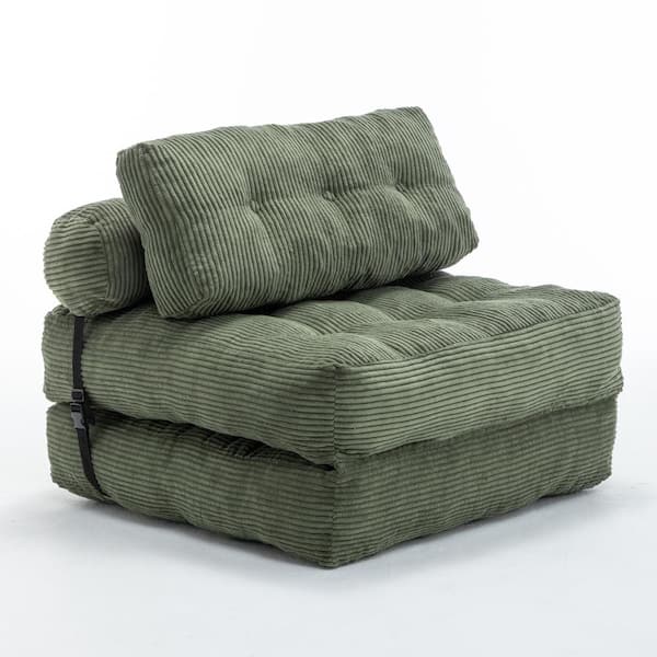 Green Corduroy Single (34.7x68.5 in.) Convertible Folding Sofa Bed Bean Bag with Pillow, Shredded Foam Filling