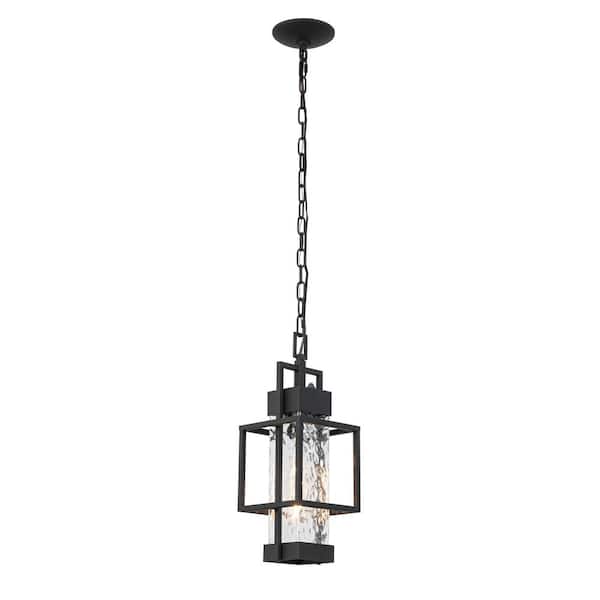 Jushua 88 in. 1-Light Black Outdoor Induction Chandelier Wall Lamp Hanging Chain Frame Pendant Light, Bulb Not Included