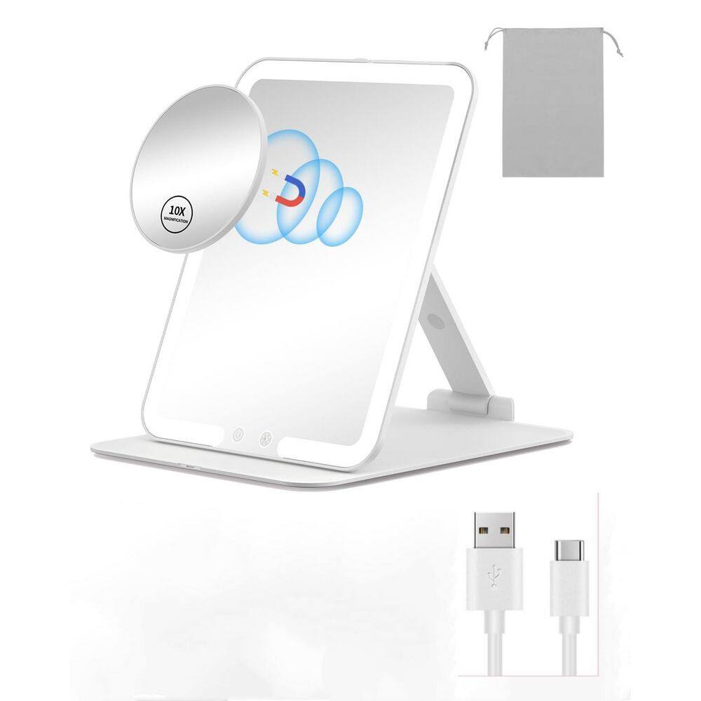 6.1 in. W x 13.0 in. H Rectangular Foldable 10X Magnification Rechargeable LED Tabletop Bathroom Makeup Mirror in White price history on PriceWatchPro