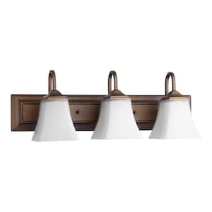 Transitional 24 in. W  3-Light Oiled Bronze Vanity Lights with Satin Opal Glass