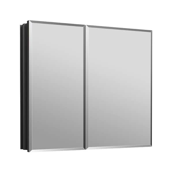 30 in. W x 26 in. H Rectangular Recessed Aluminum Medicine Cabinet with Mirror in Black