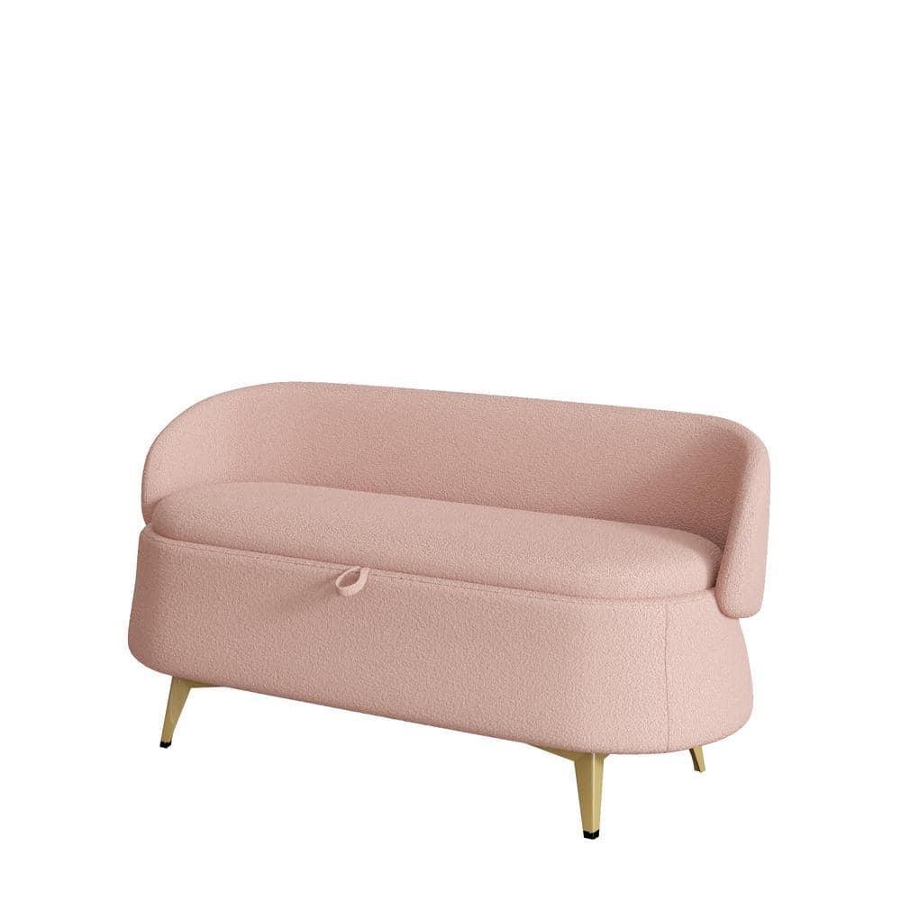 Pink Teddy Fleece Dining Bench with Back 50 in. Multi-functional Long Recta
