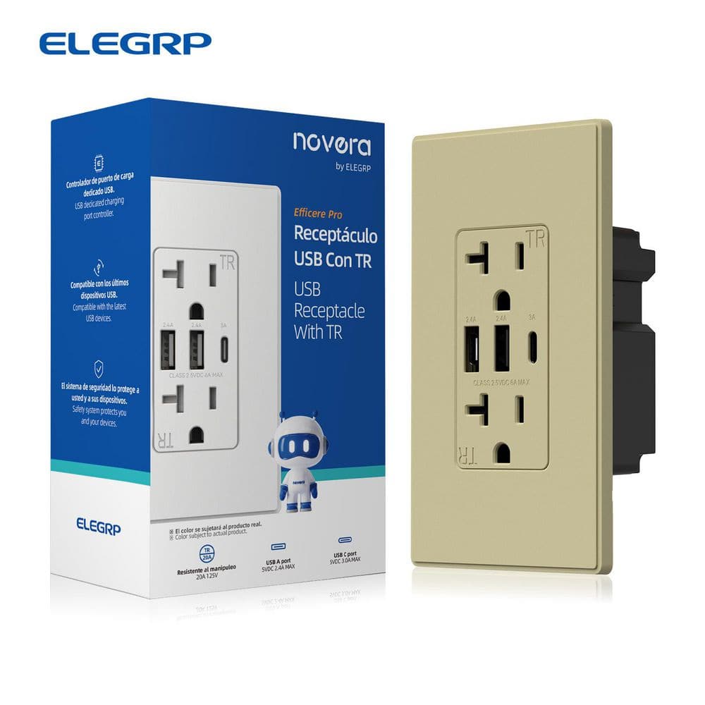 30W 6.0 Amp 3-Port USB Wall Outlet, 20A Duplex Receptacle with Dual USB Ports, with Srewless Wall Plate, Matte Ivory 1Pc price history on PriceWatchPro