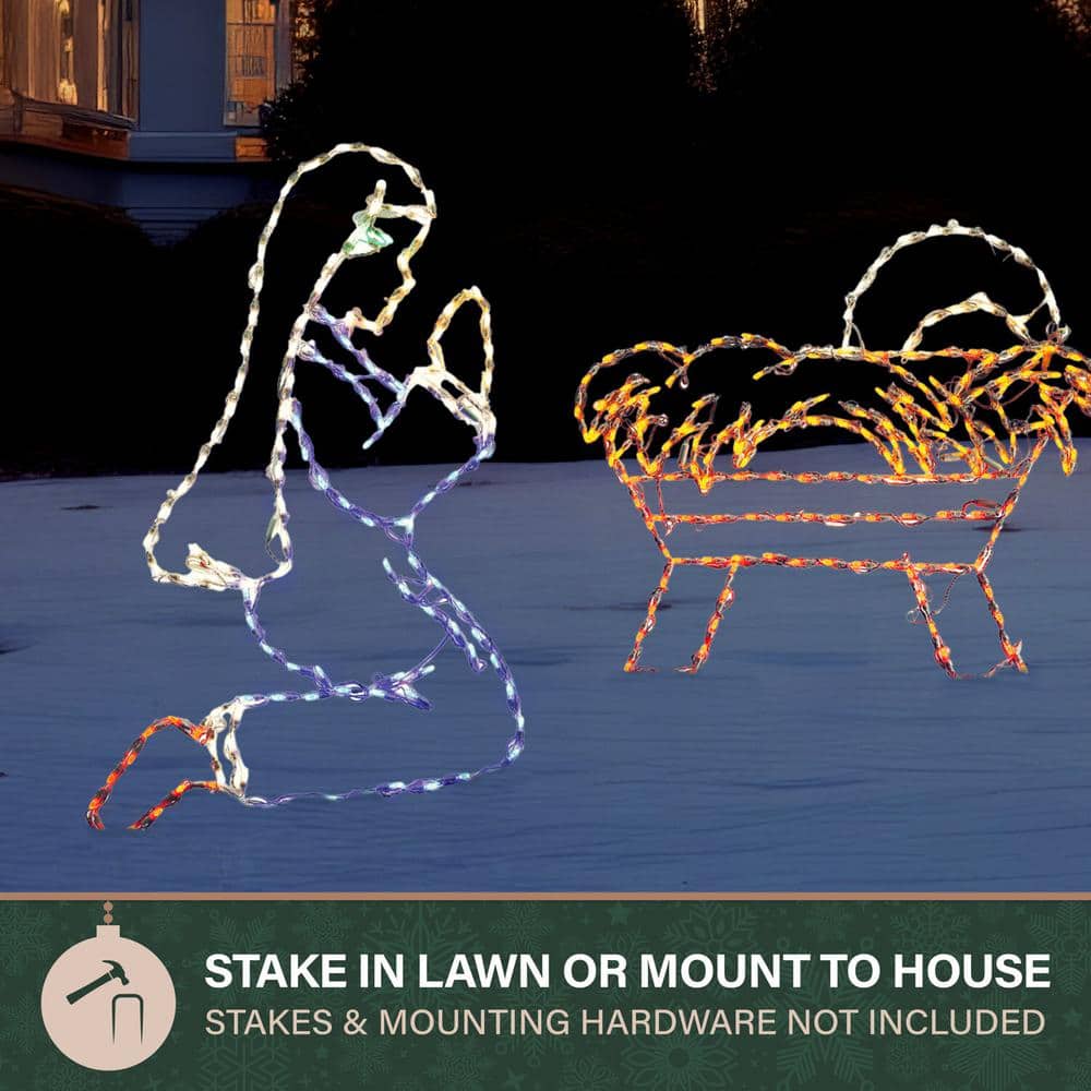 Outdoor Multicolor LED Nativity Set with Powder-Coated Metal Frame