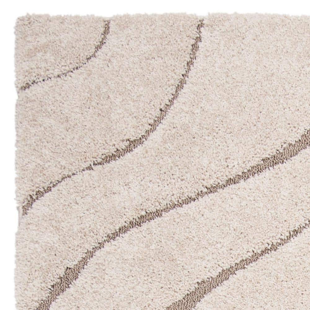 Cream Beige Hand-knotted Shag Area Rug 6' x 9'
