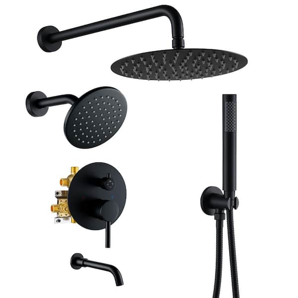 4 Spray Settings 10 in. Wall Mounted Fixed and Handheld Shower Head 1.8 GPM in Matte Black
