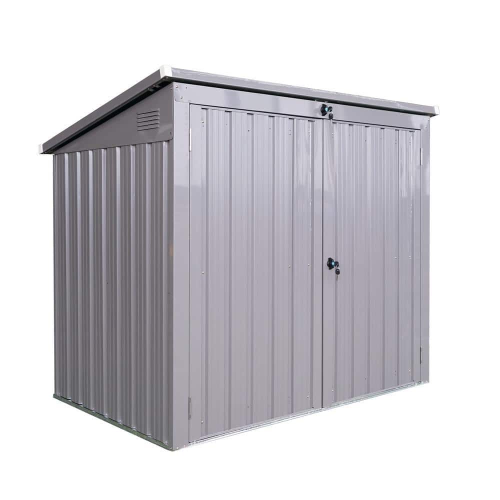 Gray 5 ft. W x 3 ft. D Metal Garbage Bin Shed 2 Trash Cans Outdoor
