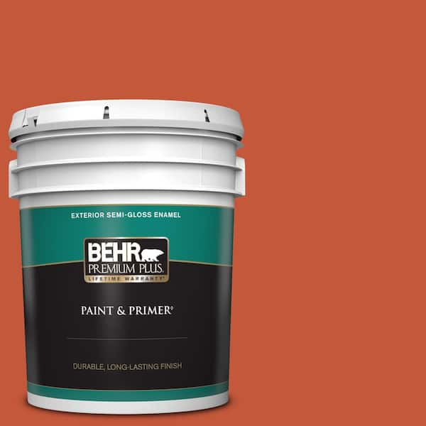 BEHR PREMIUM PLUS 5 gal. #BIC-31 Fire Coral Semi-Gloss Enamel Exterior Paint & Primer