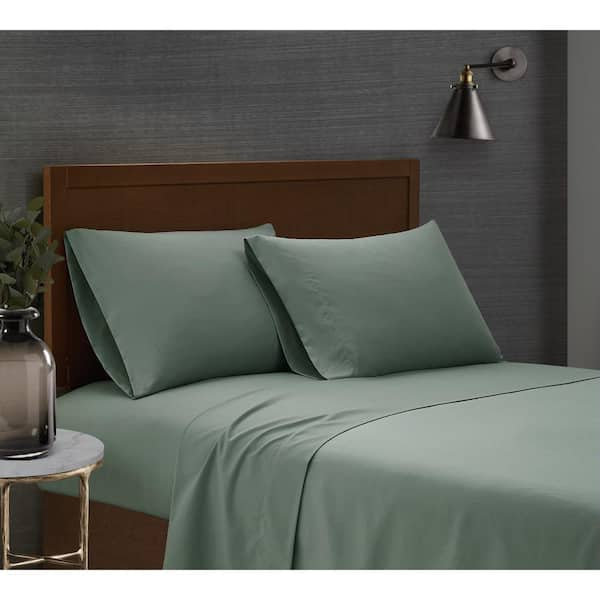 London Fog Garment Wash Solid 4-Piece Green Microfiber Full Sheet Set