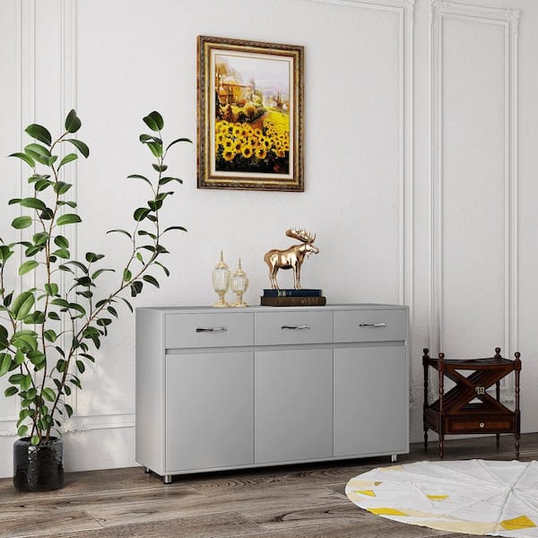 52.36in x 15.75in x 32.09in Gray MDF Ready to Assemble Kitchen Cabinet with 3 Drawers and 3 Doors