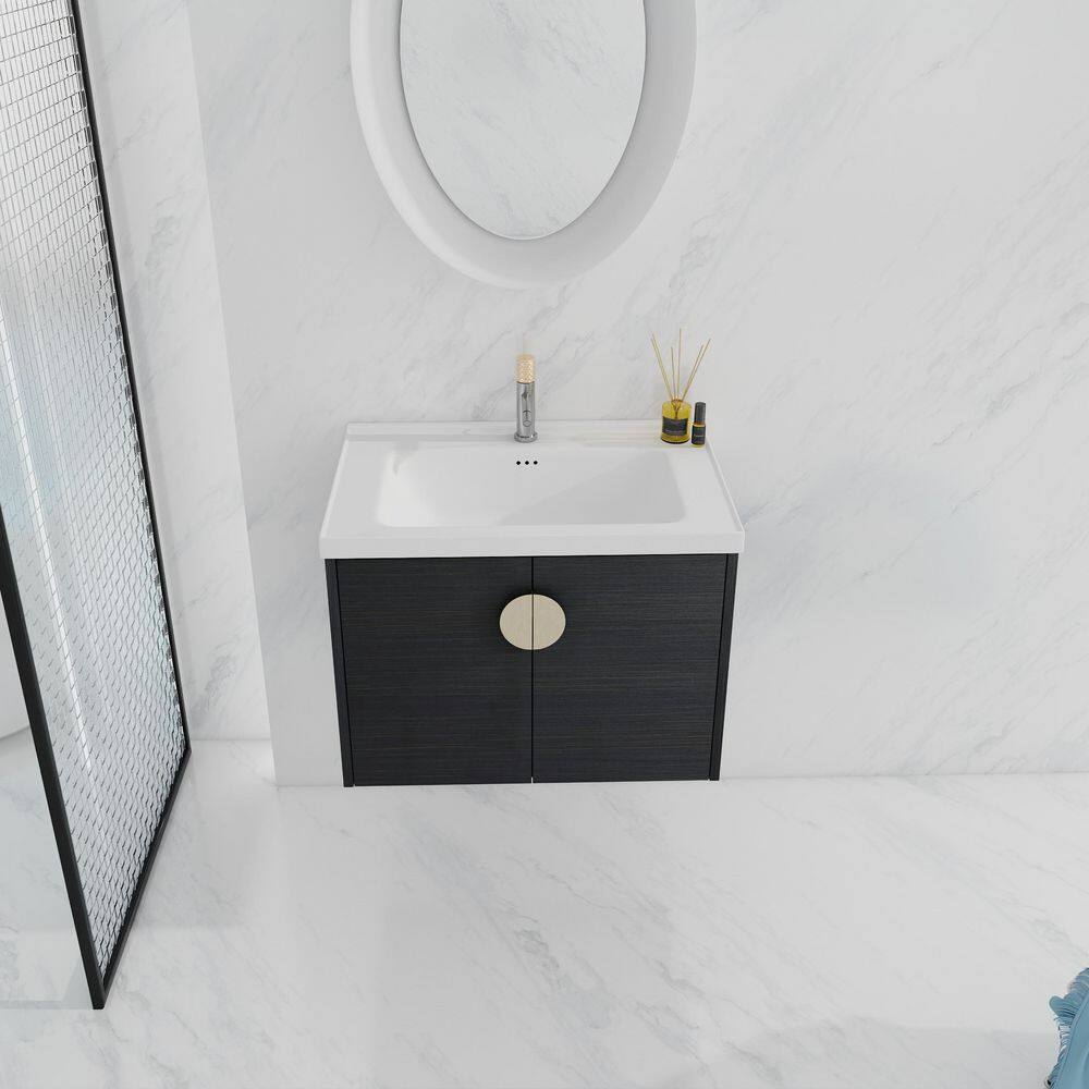 27.80 in. W x 18.50 in. D x 21.40 in. H Floating Wall-Mounted Bath Vanity in Black Chestnut with White Ceramic Top price history on PriceWatchPro
