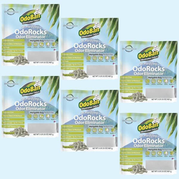 32 oz. OdoRocks Natural Volcanic Rock Odor Eliminator, Unscented Non-Toxic Rechargeable Odor Absorber Bag 6 Pack