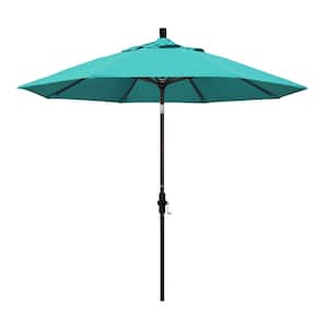 9 ft. Bronze Aluminum Market Collar Tilt Crank Lift Patio Umbrella in Aruba Sunbrella