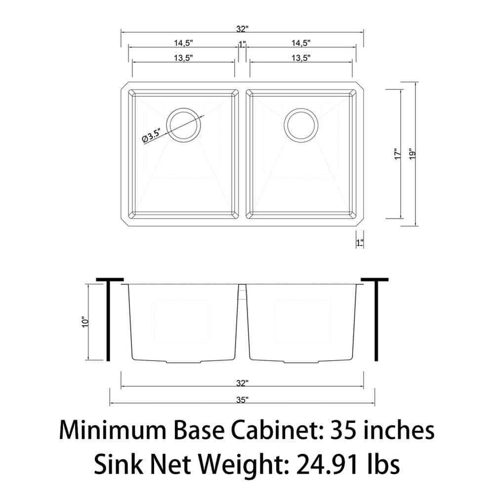 Sinber 32" Stainless Steel Double Bowl Drop-In Kitchen Sink