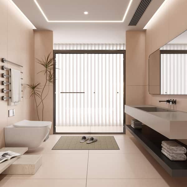 56-60 in. W x 70 in. H Double Sliding Semi-Frameless Bypass Shower Door in Matte Black w/ 1/4 in. (6 mm) Tempered Glass