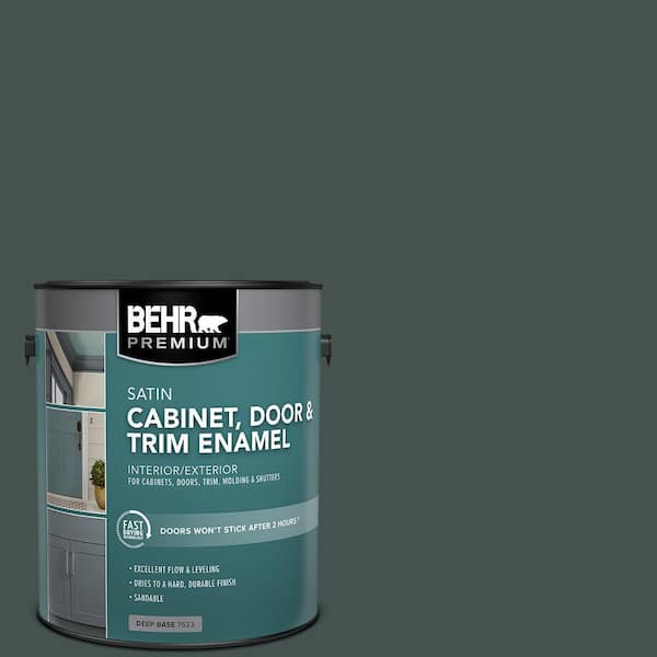 BEHR PREMIUM 1 gal. #MQ6-44 Black Evergreen Satin Enamel Interior/Exterior  Cabinet, Door & Trim Paint 752301 - The Home Depot