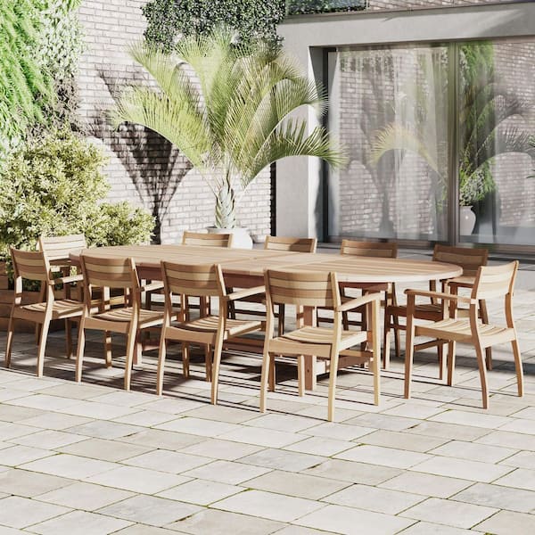 Amazonia Carter 11-Piece 100% FSC Teak Double Extendable Oval Patio Dining Set