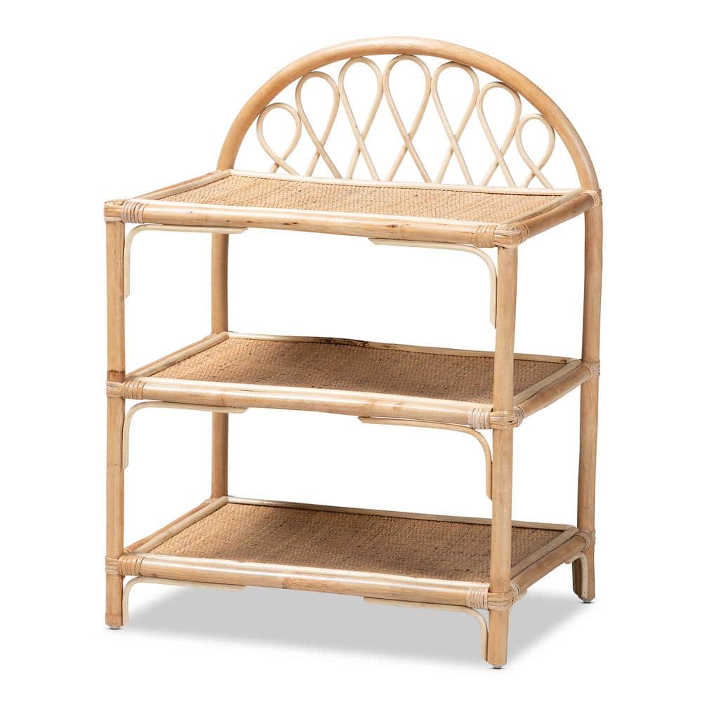 Natural Brown Rattan 3-Tier Bohemian Display Shelf