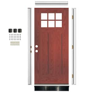 DIY RTA KIT 36in.x80in. Craftsman 6-Lite Clear Glass Right-Hand Redwood Stain Fiberglass Ready To Assemble Front Door