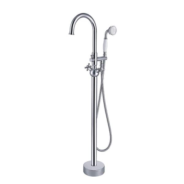 Maincraft 2-Handle Floor Mount Freestanding Tub Faucet with Hand Shower in Chrome