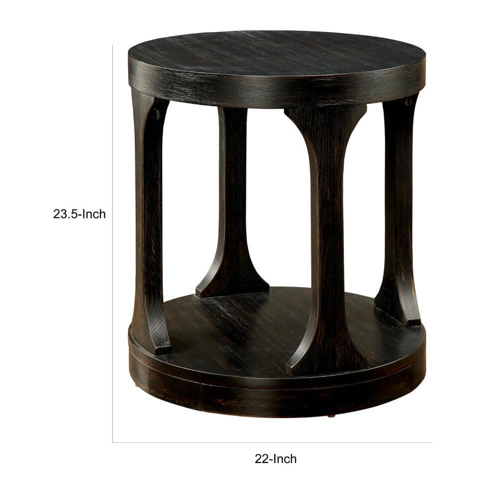 Antique Black Round Wood and Metal End Table