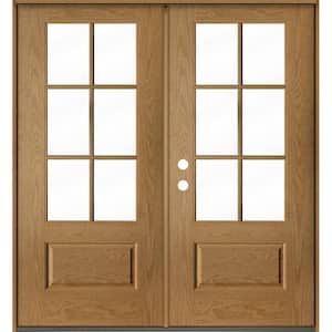 Farmhouse 72 in. x 80 in. 6-Lite Right-Active/Inswing Clear Glass Bourbon Stain Double Fiberglass Prehung Front Door