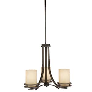 Hendrik 19 in. 3-Light Olde Bronze Contemporary Shaded Cylinder Chandelier for Dining Room