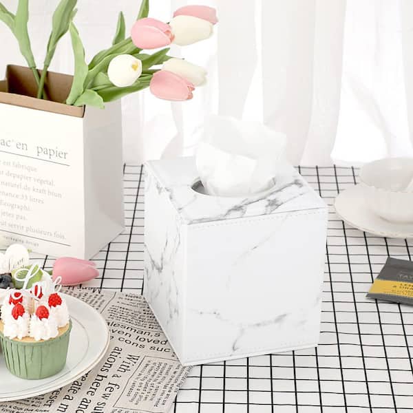 Numhew Square Leather Tissue Box Cover with Magnetic Bottom in