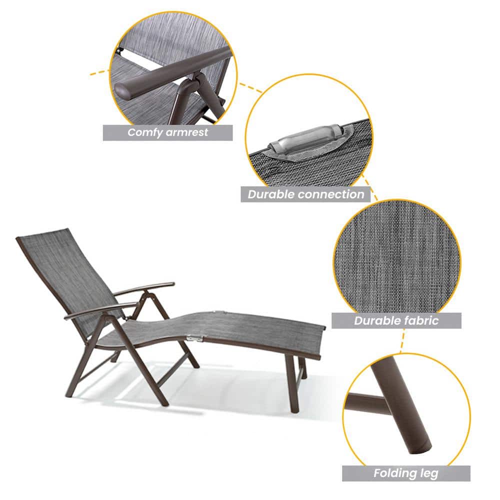 Dark Gray Adjustable Aluminum Outdoor Chaise Lounge Chair