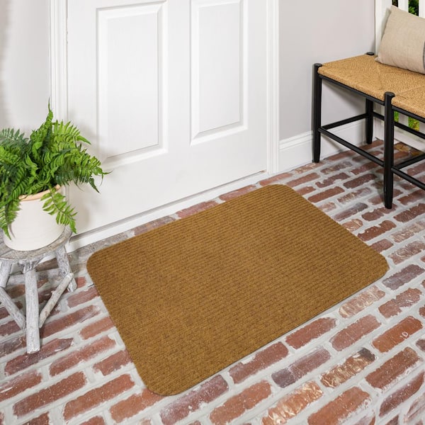 Striped Utility Mat Tan Indoor/Outdoor 18 in. x 30 in. Utility Door Mat (2-Piece Set)