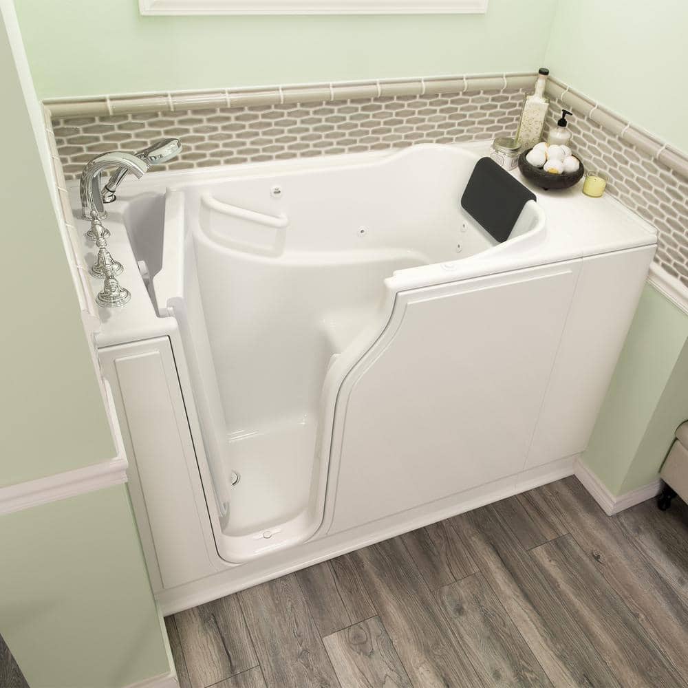White Fiberglass Walk-In Whirlpool Bathtub with Left Drain