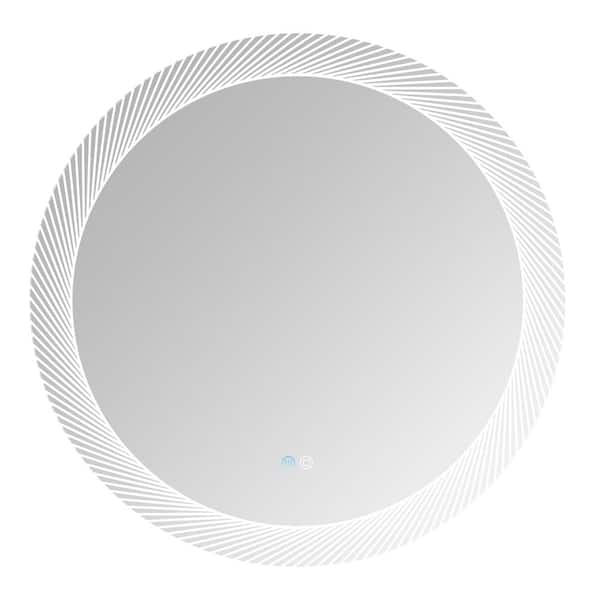 Tatahance 30 in. W x 30 in. H Round Wall-Mounted Dimmable LED Bathroom Makeup Mirror in Silver