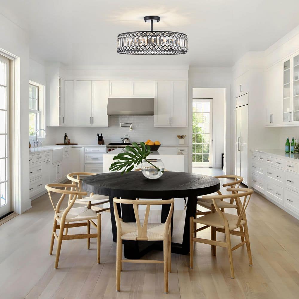 19.69 in. Black Modern Crystal Semi-Flush Mount Ceiling Light for Bedroom, Hallway, or Entryway price history on PriceWatchPro