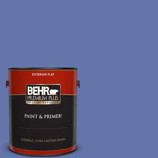 BEHR PREMIUM PLUS 1 gal. #600B-6 Sudden Sapphire Flat Exterior Paint & Primer