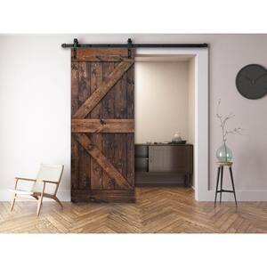 K Series 36 in. x 84 in. DIY Kona Coffee Finished Knotty Pine Wood Sliding Barn Door with Hardware Kit