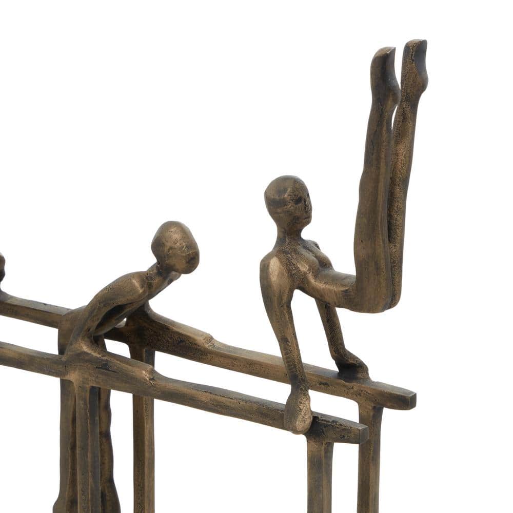 Modern Gold Aluminum Gymnasts Sculpture on Marble Base