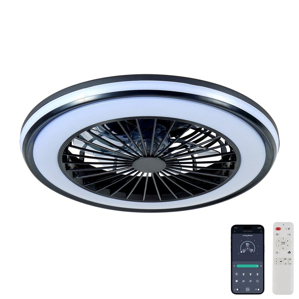 20 in. Modern Black Flush Mount Fan Light with Remote and APP Control, LED Color Changing Ceiling Light price history on PriceWatchPro