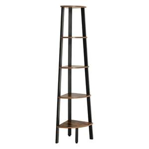 12.8'' L x 13.4'' W x 62.6'' H Brown and Black Five Tier Ladder Style Decorative Wooden Corner Shelf with Iron Framework